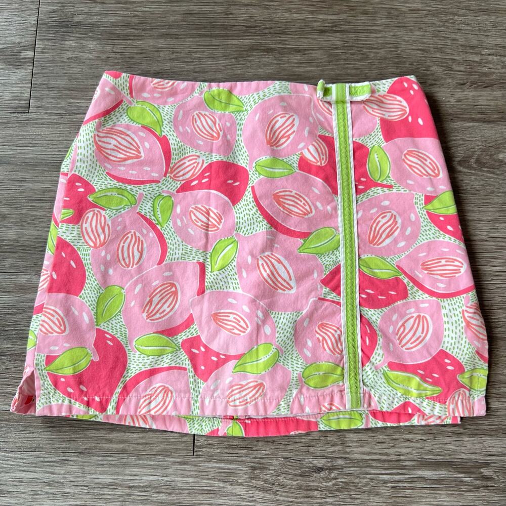 Vintage Lilly Pulitzer Pink Peaches Skort Skirt Shorts White Label Girls (Sz 6X)